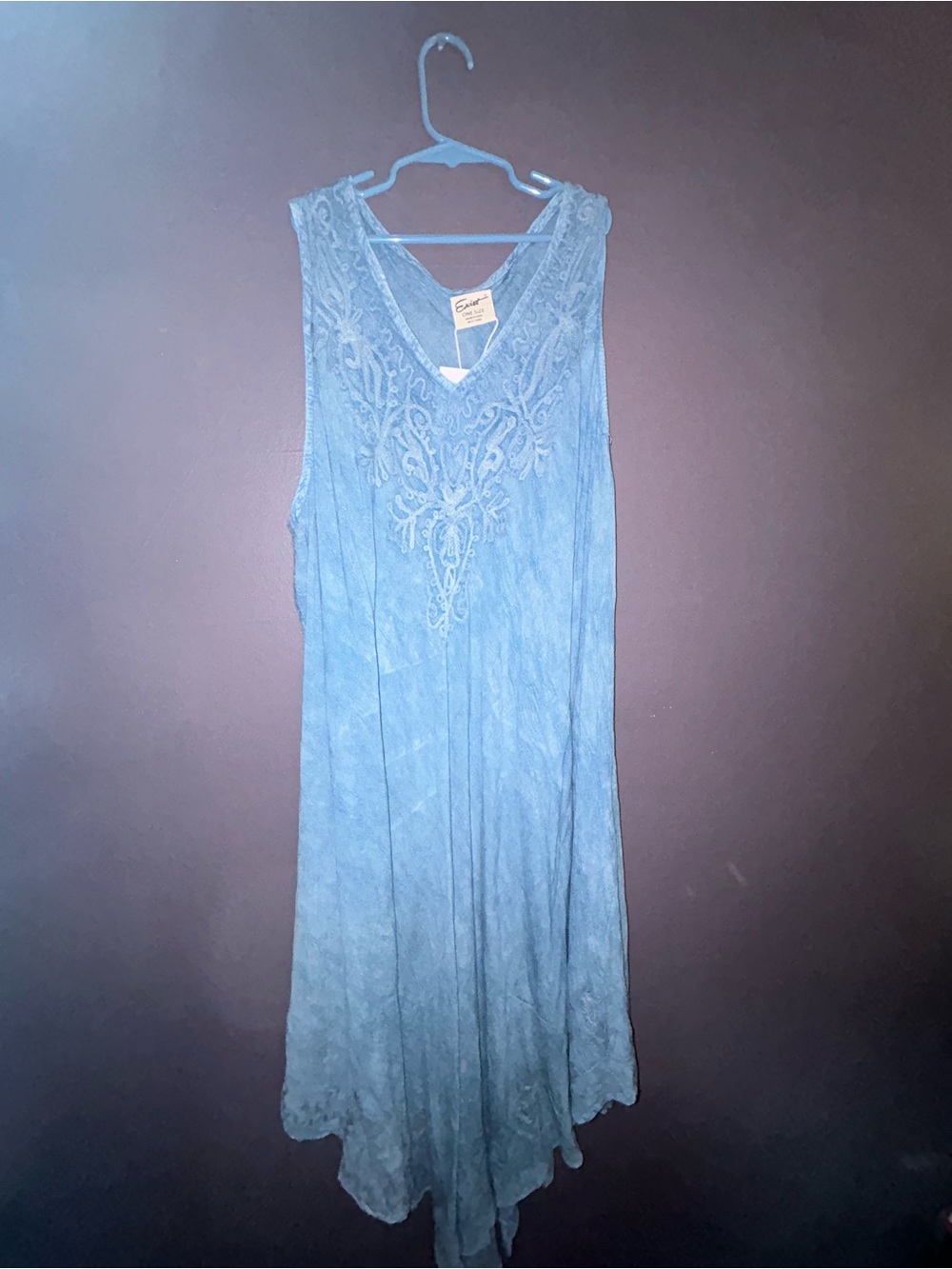 Exist Blue Sleeveless V-Neck Embroidered Tunic